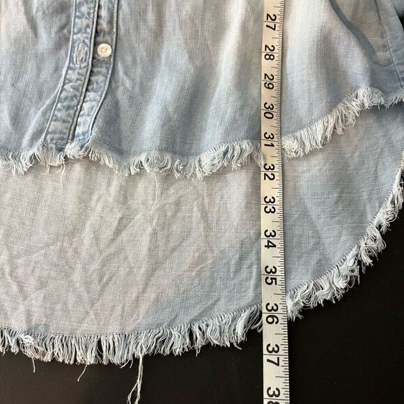 Bella Dahl Long Line Chambray Button Up Shirt Blue Raw Hem Small Blue​ - Picture 8 of 8